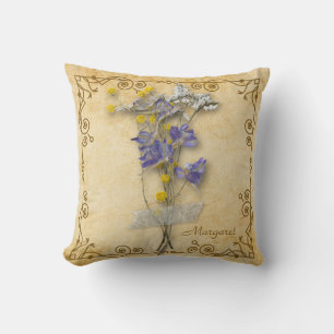 Cojín Decorativo Hermosas flores beige secas de época con nombre