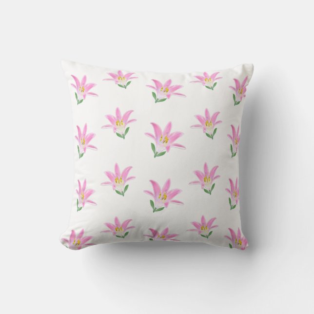 Cojín Decorativo Hermosas flores de amarilis rosadas sobre blanco (Anverso)