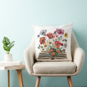 Cojín Decorativo Hermosas Flores De Un Libro Lectores Escritores