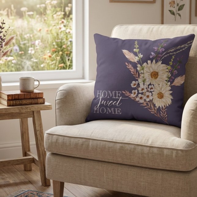 Cojín Decorativo Hermosas Flores Moradas Hogar Dulce  (Subido por el creador)