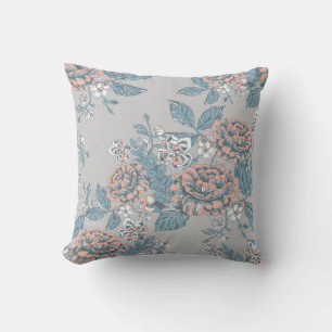 Cojín Decorativo Hermosas flores. Ornamentos monocromos. Lámina sin