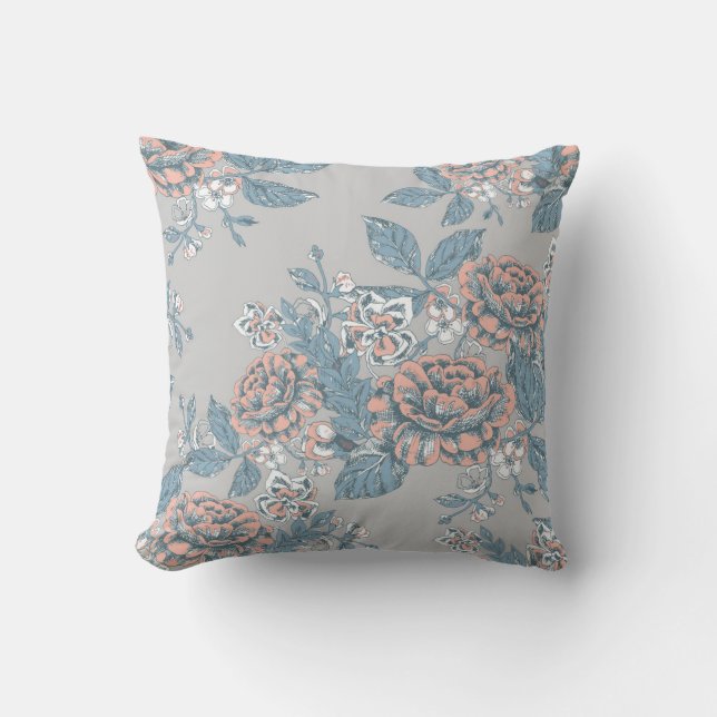 Cojín Decorativo Hermosas flores. Ornamentos monocromos. Lámina sin (Anverso)