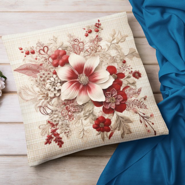 Cojín Decorativo Hermosas Flores Rojas Y Blancas Jugadas (Subido por el creador)