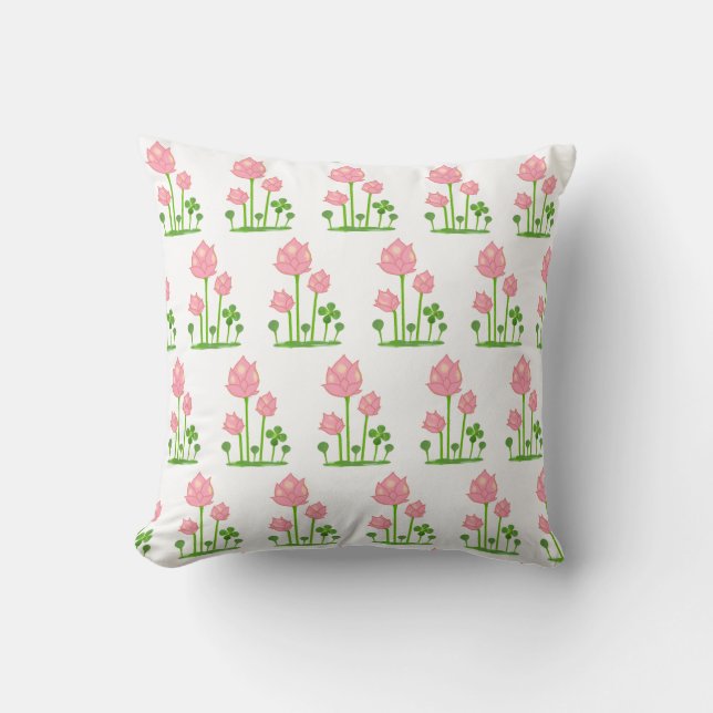 Cojín Decorativo Hermosas flores rosadas sobre blanco (Anverso)