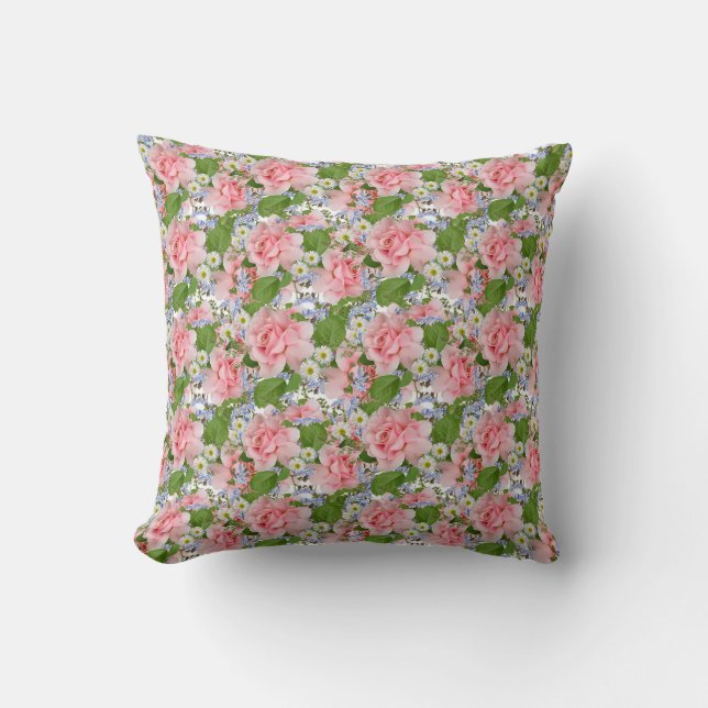 Cojín Decorativo Hermosas flores rosadas y blancas (Anverso)