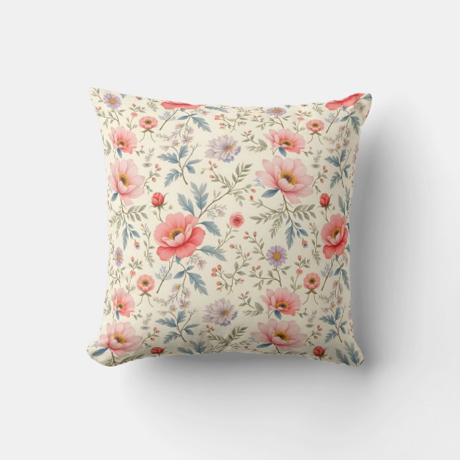 Cojín Decorativo Hermosas flores rosadas y blancas (Anverso)