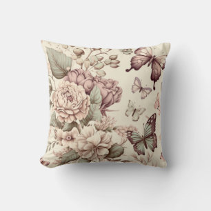Cojín Decorativo Hermosas flores y mariposas colores pastel