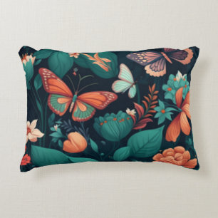 Cojín Decorativo Hermosas flores y mariposas en la jungla