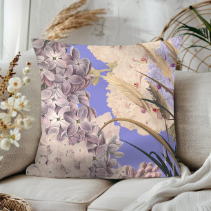 Cojín Decorativo Hermosas Hydrangeas y Trigo de Estilo Vintage