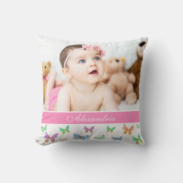 Cojín Decorativo Hermosas mariposas acuarelas/foto Personalizado (Anverso)