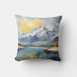 Cojín Decorativo Hermosas montañas de invierno y lago