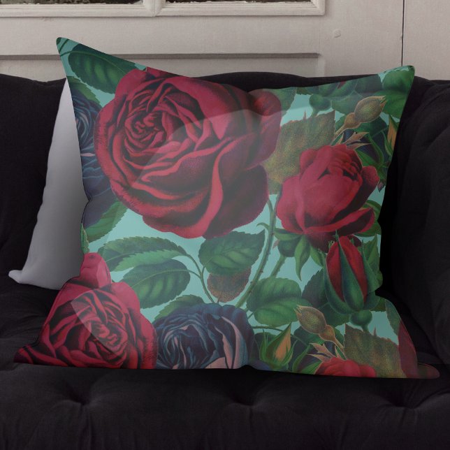 Cojín Decorativo Hermosas Rosas Azules Y Rojas Vintales En Verde az (Subido por el creador)
