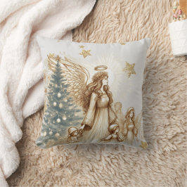 Cojín Decorativo Hermoso ángel de la guarda vintage con niños