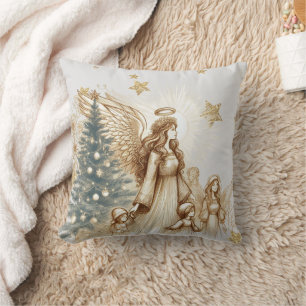 Cojín Decorativo Hermoso ángel de la guarda vintage con niños