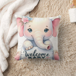 Cojín Decorativo Hermoso Arte de Bienvenida de Elefante Bebé con Fl