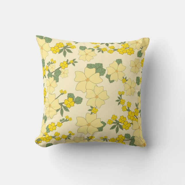 Cojín Decorativo Hermoso arte floral amarillo (Anverso)
