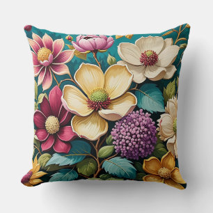 Cojín Decorativo Hermoso Arte Floral Vibrante