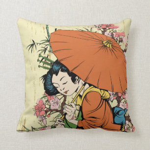Cojín Decorativo hermoso arte vectorial de geisha japonesa