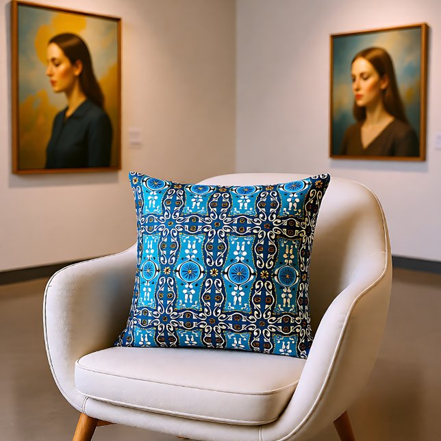 Cojín Decorativo 💙 🤎 Hermoso azul turquesa - Azulejos marrón, 8 (💙🤎 Beautiful turquoise - brown Azulejos, 8 Throw Pillow)