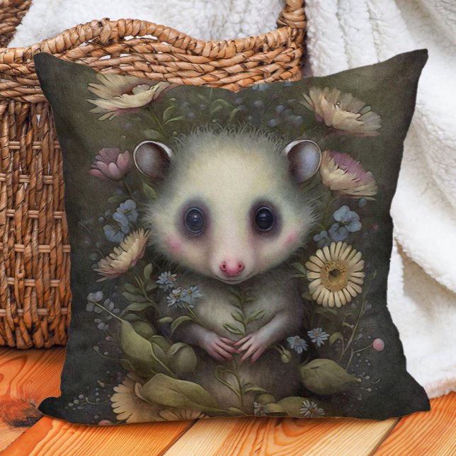 Cojín Decorativo Hermoso Bebé Zarigüeya Bosque Guardería (Baby possum woodland nursery pillow)