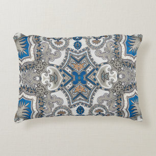 Cojín Decorativo Hermoso blanco y azul arabesco, patrón islámico