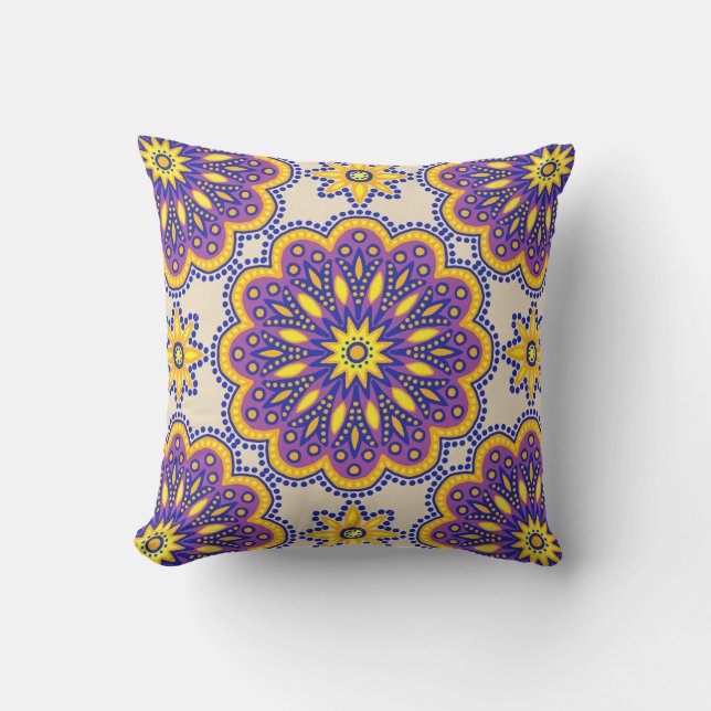 Cojín Decorativo Hermoso Boho Purple Talavera Tile (Anverso)