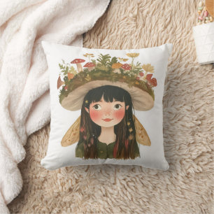 Cojín Decorativo Hermoso botón de insignia de hada de niña de hongo
