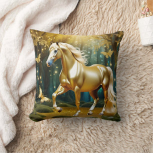 Cojín Decorativo Hermoso caballo dorado, arte de fantasía