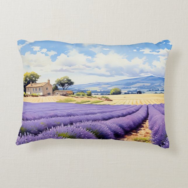Cojín Decorativo Hermoso campo de lavanda en Provenza (Reverso)