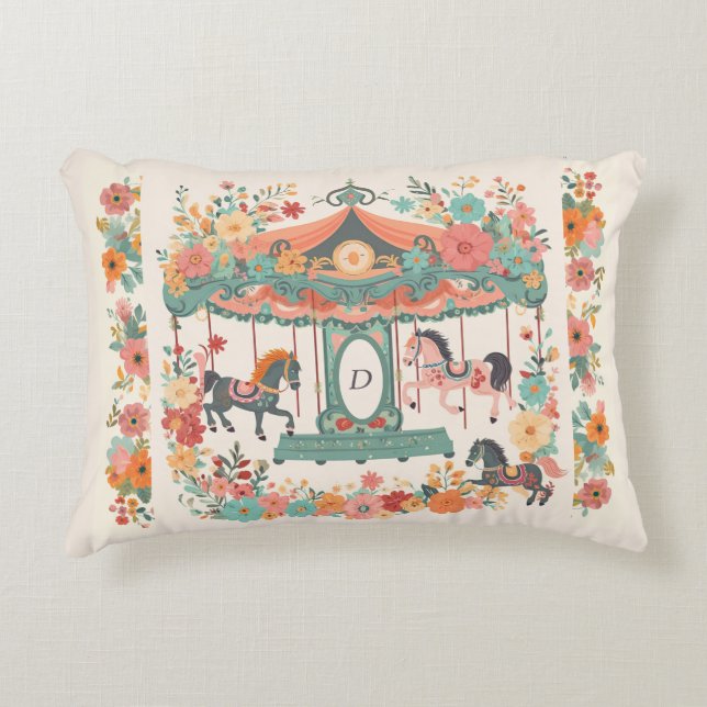 Cojín Decorativo Hermoso carrusel bucal Personalizado Monograma (Anverso)
