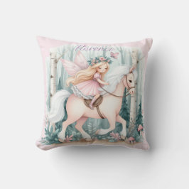 Cojín Decorativo Hermoso chica de hadas montando en un bosque encan