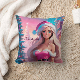 Cojín Decorativo Hermoso Chica de Navidades rosados 01