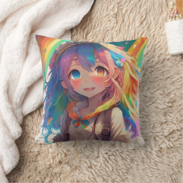 Cojín Decorativo Hermoso Chica del anime arcoiris