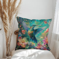 Hermoso colibrí rodeado de flores