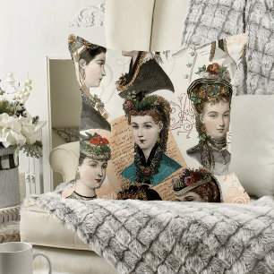 Cojín Decorativo Hermoso Collage de mujeres victorianas