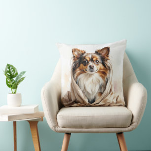 COJÍN DECORATIVO HERMOSO COLOR DE AGUA PEQUEÑO PERRO DE PAPILLÓN