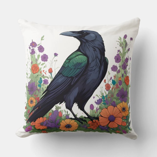 Cojín Decorativo Hermoso cuervo negro (Anverso)