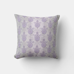 Cojín Decorativo Hermoso damasco lavanda y blanco plateado