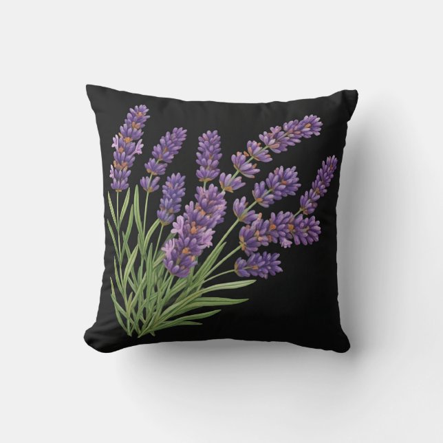 Cojín Decorativo Hermoso diseño de flores de lavanda de acuarela (Anverso)