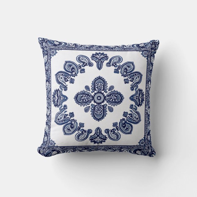 Cojín Decorativo Hermoso diseño floral azul (Anverso)