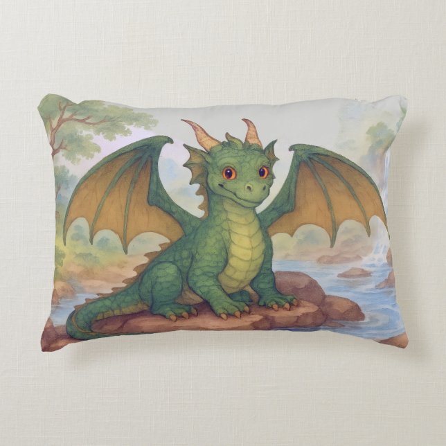 Cojín Decorativo Hermoso dragón verde (Anverso)