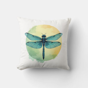 Cojín Decorativo Hermoso Dragón Verde Acuarela Arte Insecto Lo