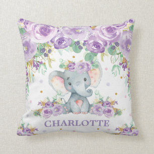 Cojín Decorativo Hermoso elefante bebé floral púrpura para habitaci