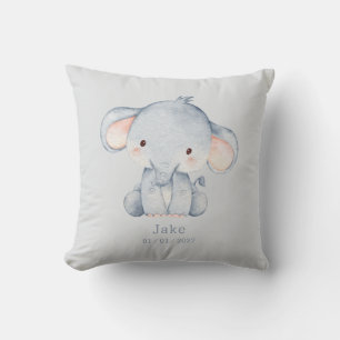 Cojín Decorativo Hermoso elefante bebé y nombre en acuarela
