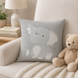 Cojín Decorativo Hermoso Elefante Gris y Blanco de Lunares