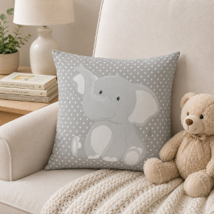 Cojín Decorativo Hermoso Elefante Gris y Blanco de Lunares