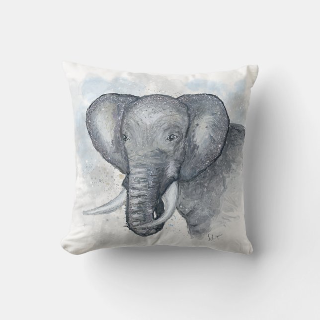Cojín Decorativo Hermoso elefante plateado brillante (Anverso)