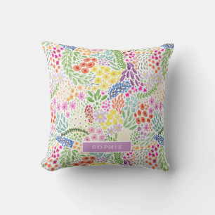 Cojín Decorativo Hermoso estampado floral en acuarela con nombre pe