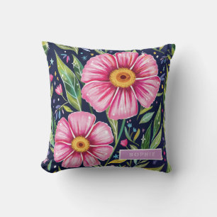 Cojín Decorativo Hermoso estampado floral en acuarela con nombre pe