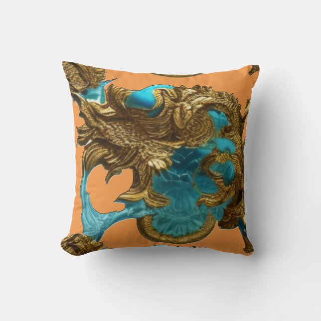 Cojín Decorativo Hermoso estilo Rococo Naranja de oro Turquoise (Anverso)